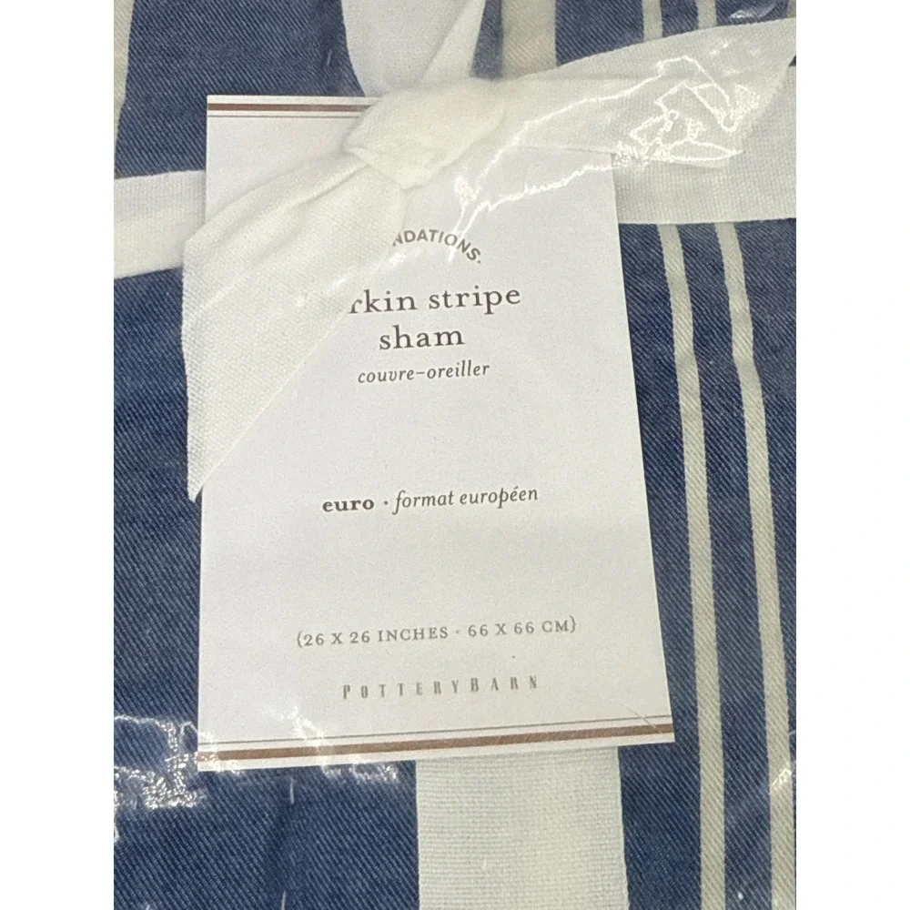 Pottery Barn Foundations Larkin Stripe Euro Sham Blue White Set of 4 26x26 NEW